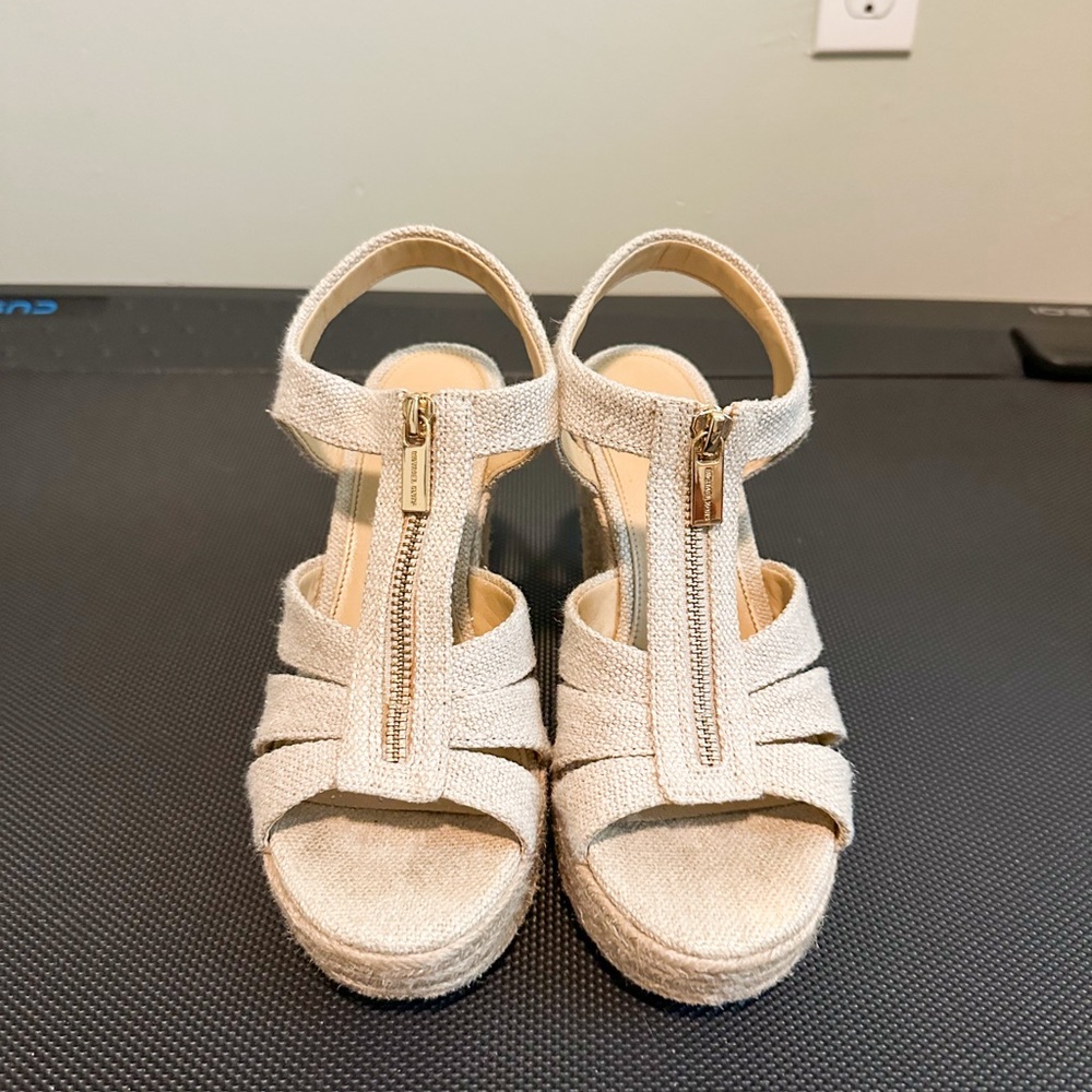 Michael Kors Cream Espadrille Wedges with T-Strap
